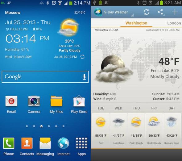 Виджет погоды и часов, который я уже установил на Galaxy S5, когда сделал это   Видео Советы и хитрости для Galaxy S5   был записан
